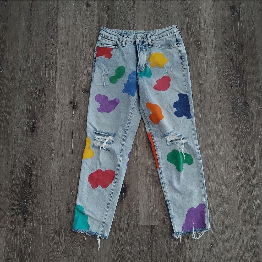 Old Navy O.G. Straight Hand Painted High Rise Jeans 4